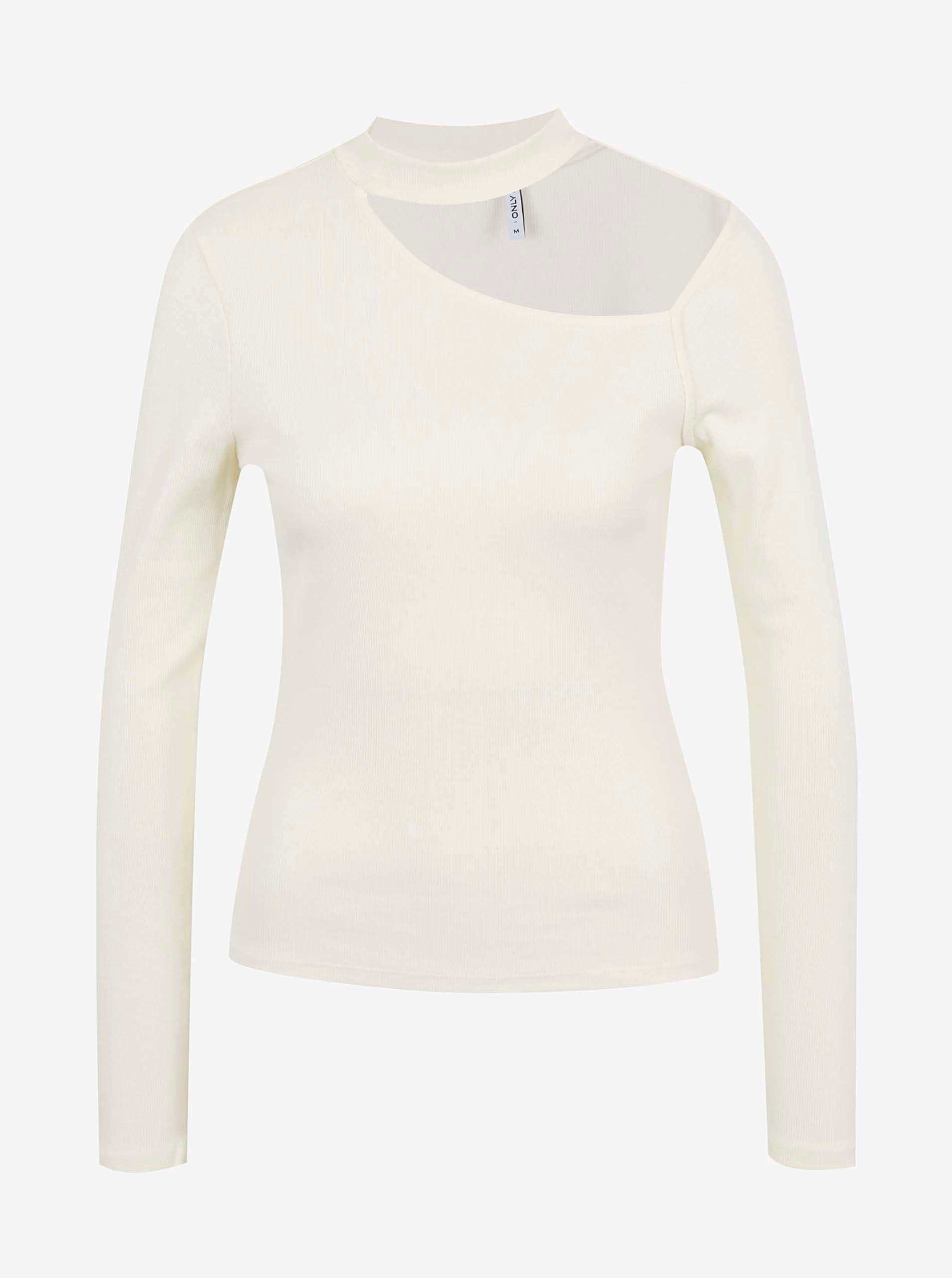 Cream T-shirt with neckline ONLY Nessa - Women