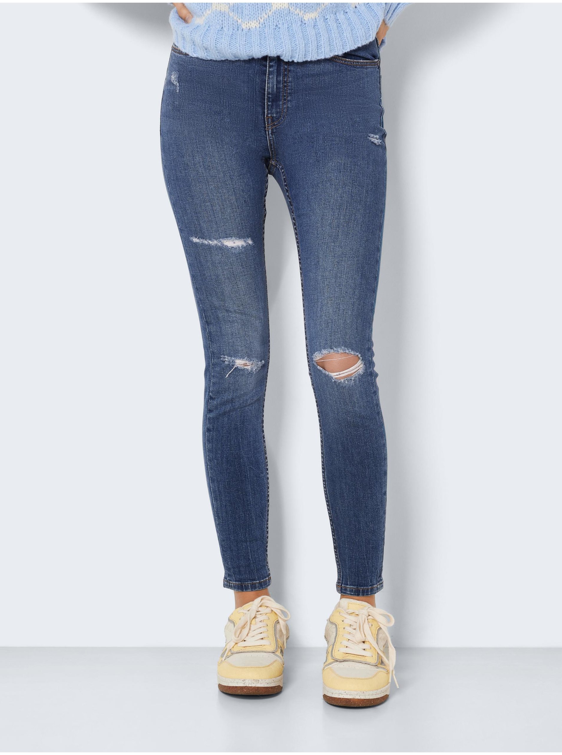 Modré skinny fit džíny s potrhaným efektem Noisy May Buddy - Dámské