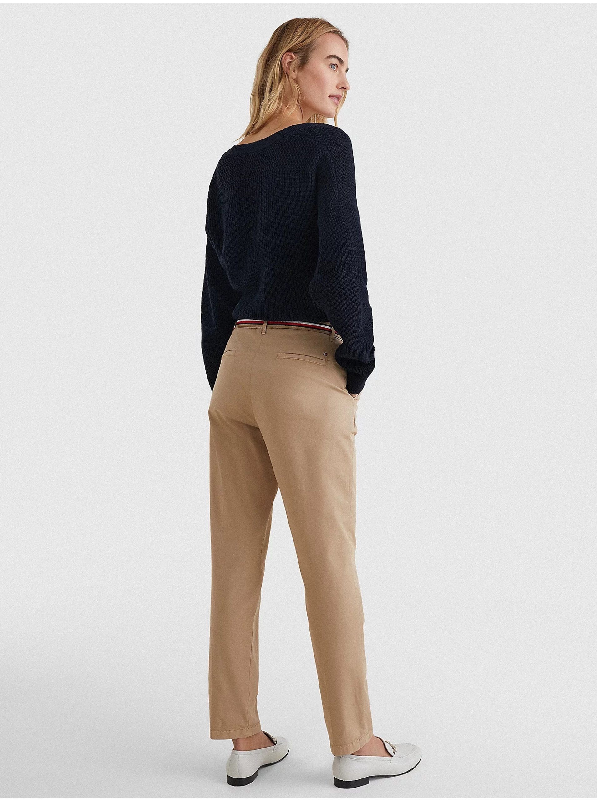 Béžové dámske chino nohavice s opaskom Tommy Hilfiger Hailey