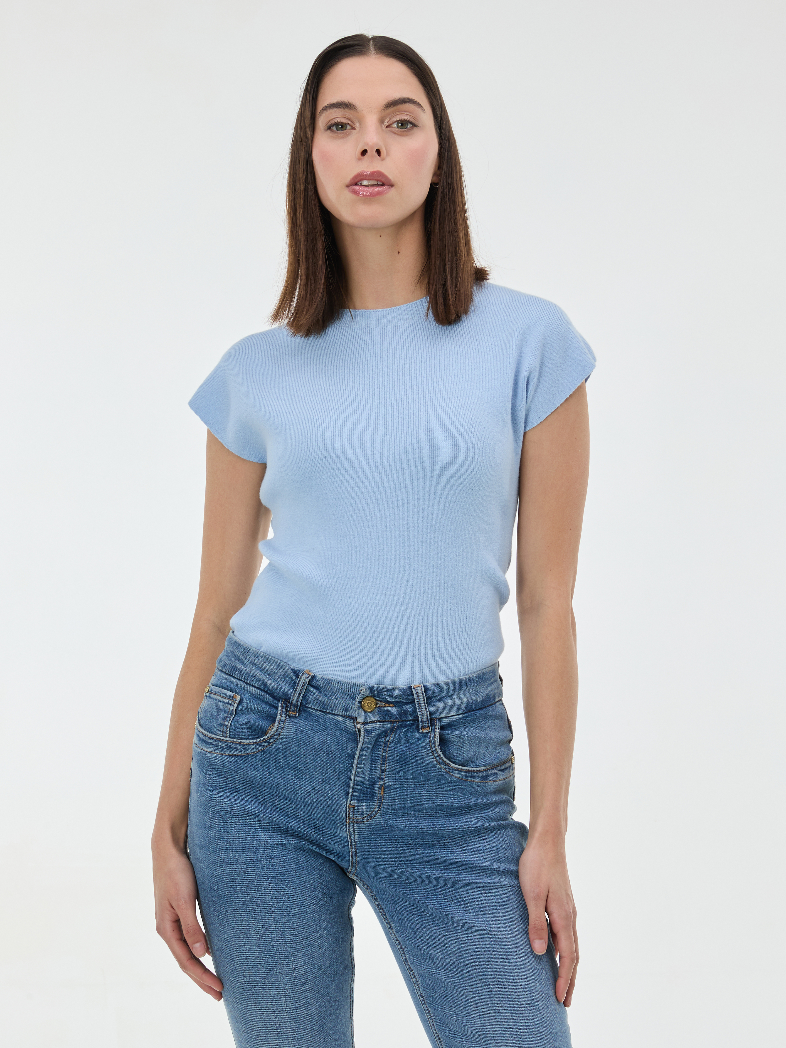 Светлосин дамски пуловер без ръкави ORSAY