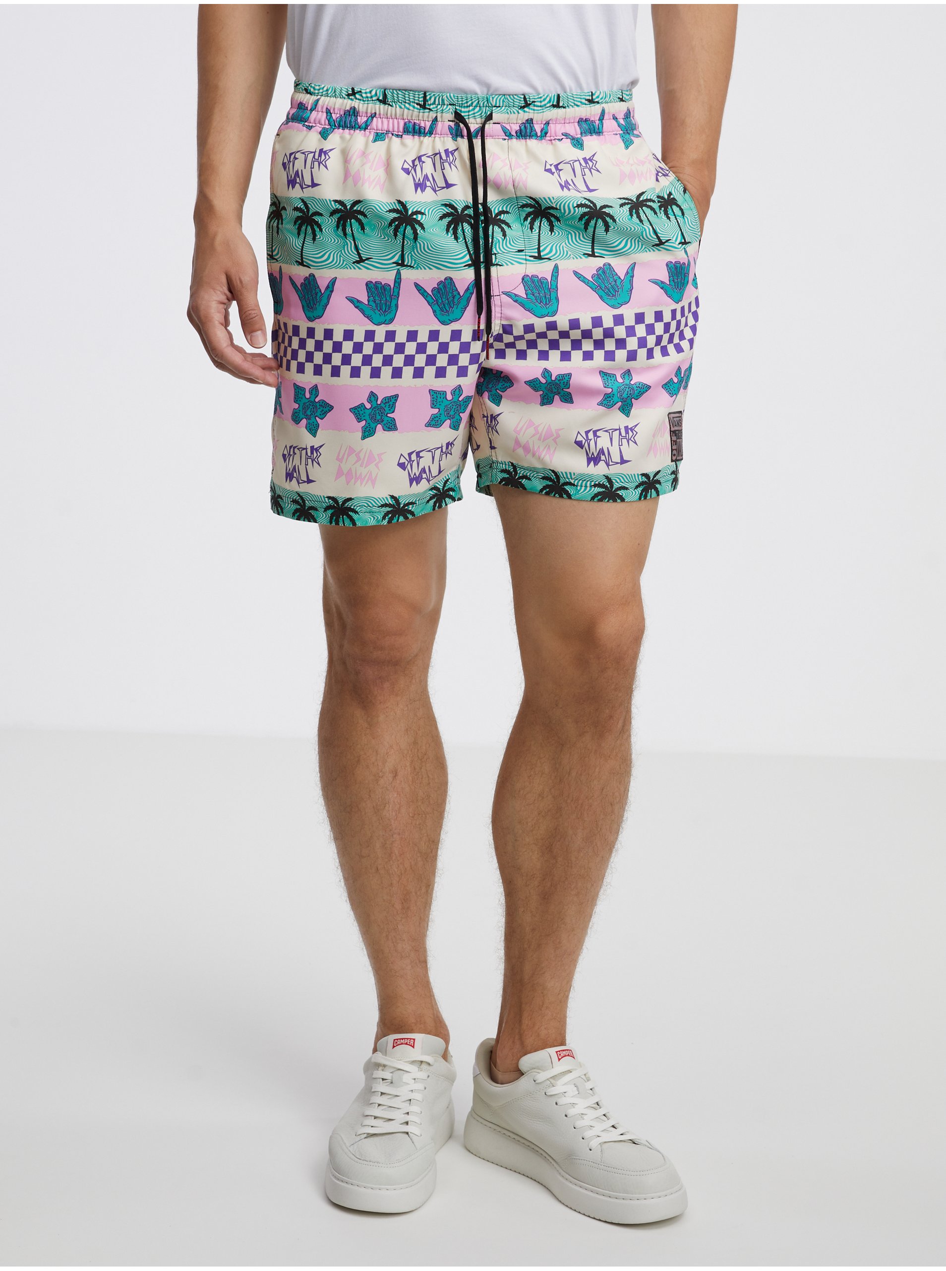 Zeleno-růžové unisex vzorované kraťasy VANS California Stripe - Dámské