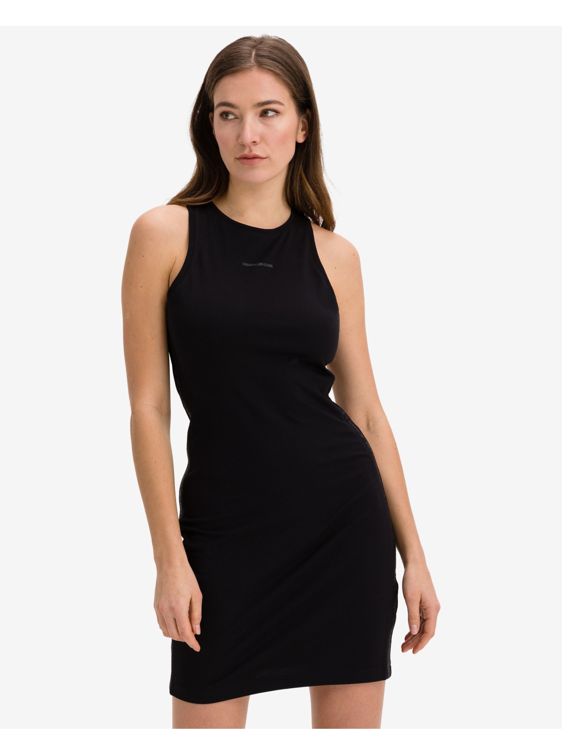 Black Women's Short Dress Calvin Klein Jeans Logo Trim - Women