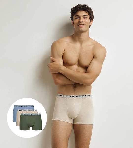 DIM COTTON STRETCH BIO BOXER 3x - Mens boxer shorts made of organic cotton 3 pcs - green - light brown - light blue