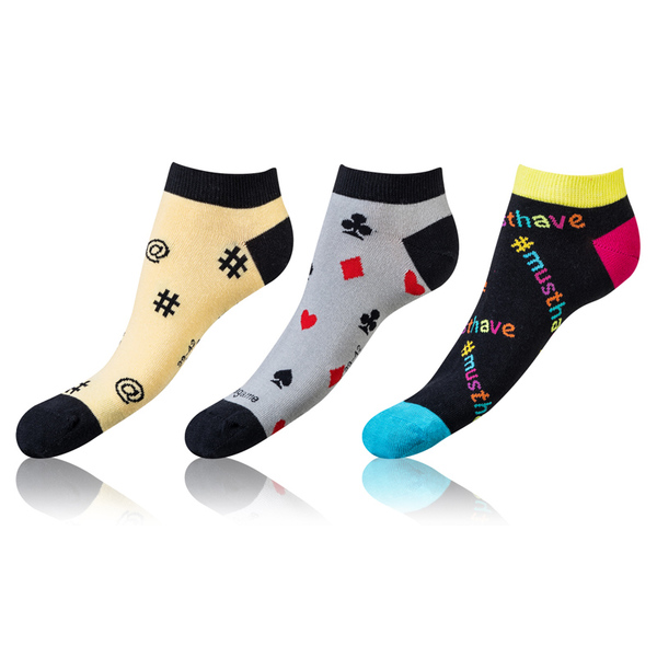 Bellinda CRAZY IN-SHOE SOCKS 3x - Modern color low crazy socks unisex - yellow - black - gray
