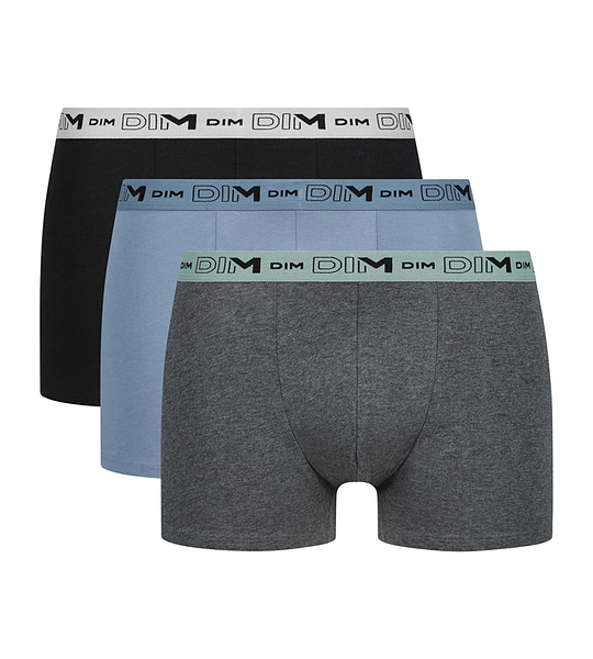 DIM COTTON STRETCH BIO BOXER 3x - Men's boxer shorts made of organic cotton 3 pcs - grey - blue - black