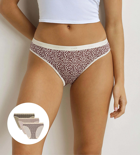 DIM LES POCKETS COTTON SLIP 3x - Womens cotton panties 3 pcs - light brown - cream