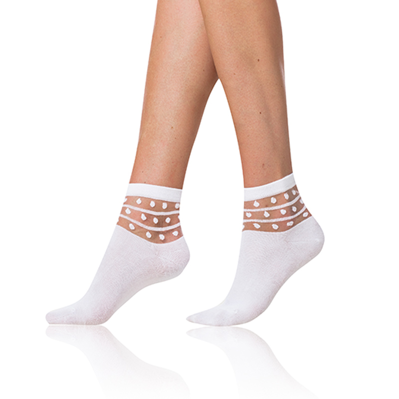 Bellinda TRENDY COTTON SOCKS - Women's Socks With Decorative Trim - White