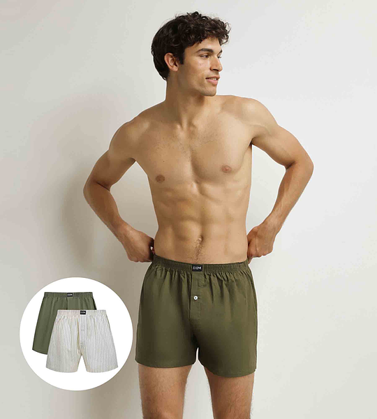 DIM COTTON STRETCH LOOSE BOXER 2x - Mens loose boxer shorts 2 pcs - grey - green