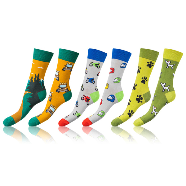 Bellinda 
CRAZY SOCKS 3x - Zábavné crazy ponožky 3 páry - svetlo zelená - tmavo zelená - modrá