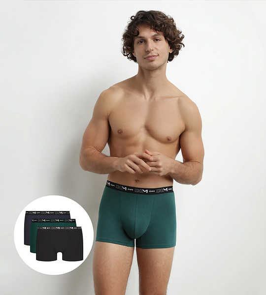 DIM COTTON STRETCH BOXER 3x - Men's Boxer Shorts 3 pcs - dark green - blue - black