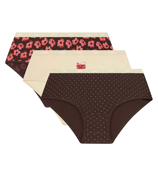 DIM LES POCKETS COTTON BOXER 3x - Women&#039;s cotton panties 3 pcs - dark brown - light brown