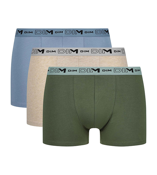 DIM COTTON STRETCH BIO BOXER 3x - Men's boxer shorts made of organic cotton 3 pcs - green - light brown - light blue