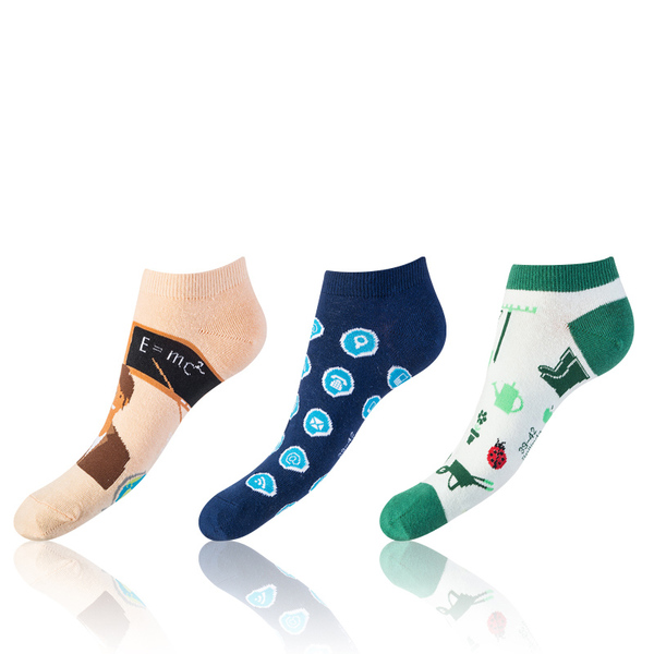 Bellinda 
CRAZY IN-SHOE SOCKS 3x - Moderné farebné nízke crazy ponožky unisex - tmavo modrá - tmavo zelená - svetlo hnedá