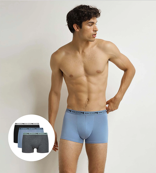 DIM COTTON STRETCH BIO BOXER 3x - Mens boxer shorts made of organic cotton 3 pcs - grey - blue - black