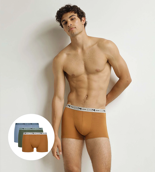 DIM COTTON STRETCH BIO BOXER 3x - Mens boxer shorts made of organic cotton 3 pcs - orange - dark green - light brown