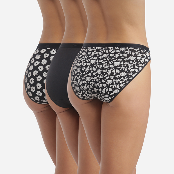 DIM LES POCKETS COTTON SLIP 3x - Women's cotton panties 3 pcs - black - white