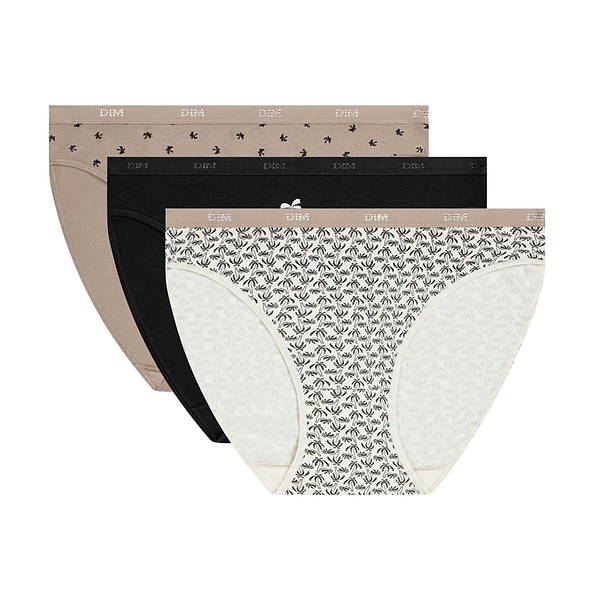 DIM LES POCKETS COTTON SLIP 3x - Dámske bavlnené nohavičky 3 ks - biela - svetlo hnedá - čierna