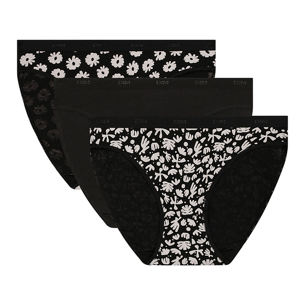 DIM LES POCKETS COTTON SLIP 3x - Women&#039;s cotton panties 3 pcs - black - white