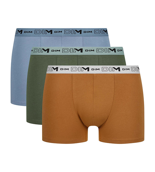 DIM COTTON STRETCH BIO BOXER 3x - Men's boxer shorts made of organic cotton 3 pcs - orange - dark green - light brown