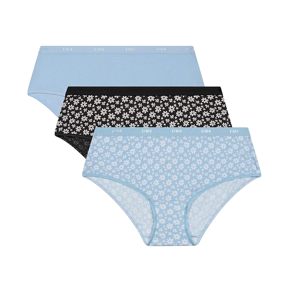 DIM LES POCKETS COTTON BOXER 3x - Women's Cotton Panties 3 pcs - Black - Light Blue - White