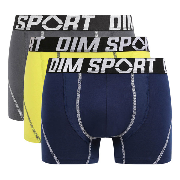 DIM SPORT COTTON STRETCH BOXER 3x - Pánske športové boxerky 3 ks - žltá - modrá - čierna