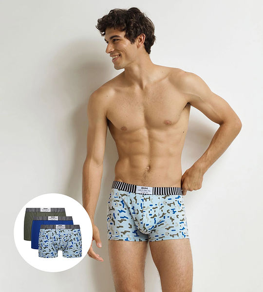 DIM VIBES BOXER 3x - Mens Fashion Boxer Shorts 3 pcs - Blue - Grey - Light Blue