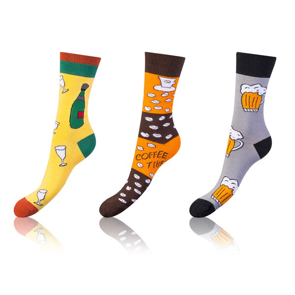 Μπελλίντα CRAZY SOCKS 3x - Αστείες τρελές κάλτσες 3 ζευγάρια - πορτοκαλί - κίτρινο - γκρι
