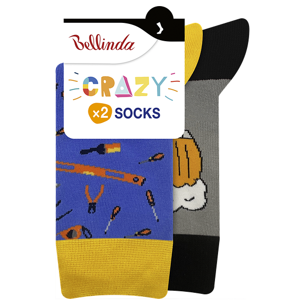 Bellinda 
CRAZY SOCKS 2x - Veselé ponožky 2 páry - sivá - žltá - modrá
