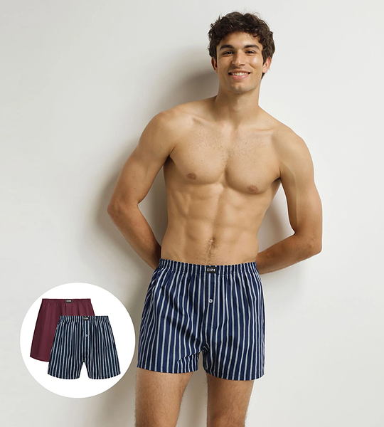 DIM COTTON STRETCH LOOSE BOXER 2x - Mens loose boxer shorts 2 pcs - dark red - dark blue