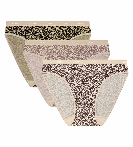 DIM LES POCKETS COTTON SLIP 3x - Women's cotton panties 3 pcs - light brown - cream
