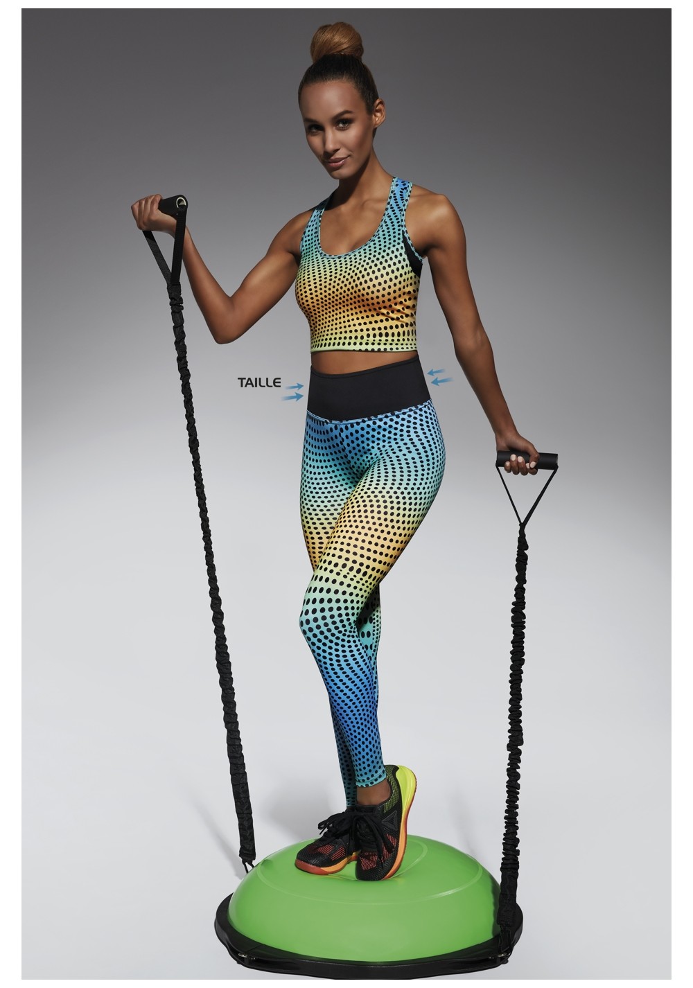 Levně Bas Bleu Sports leggings WAVE 90 with wasp waist effect and colorful print