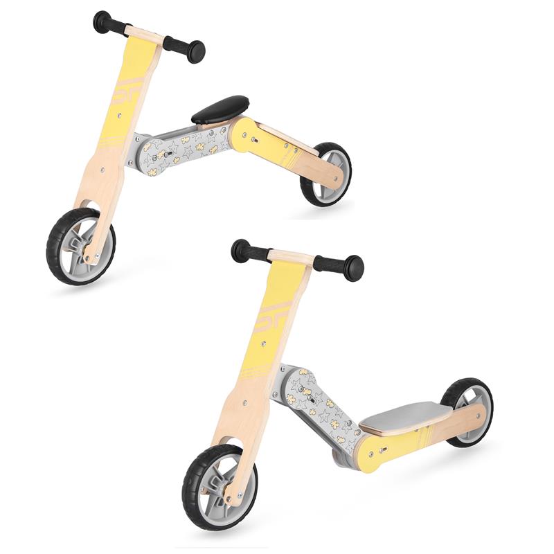 Spokey WOO-RIDE MULTI - Wooden Children's Balance Bike And Scooter In One, Yellow