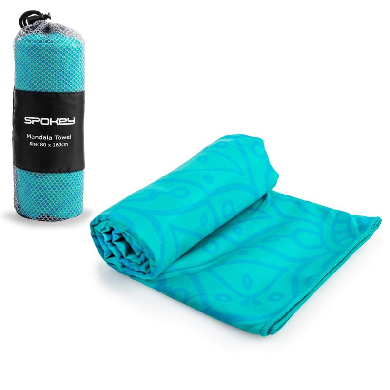 Levně Spokey MANDALA Rychleschnoucí športový uterák, tyrkysový, 80 x 160 cm
