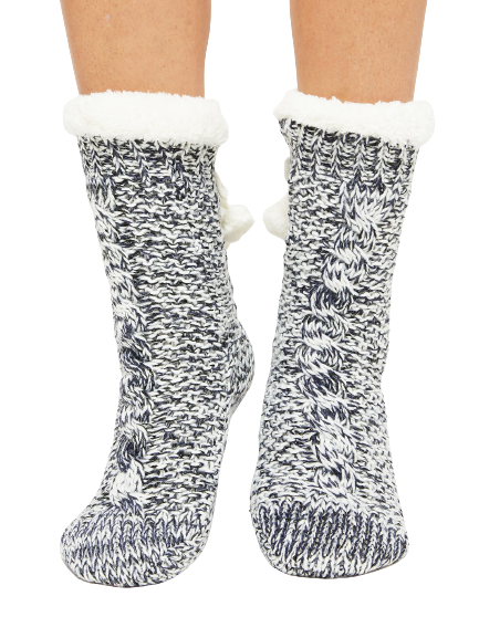 Socks decorated with braid stitch and sequins navy blue