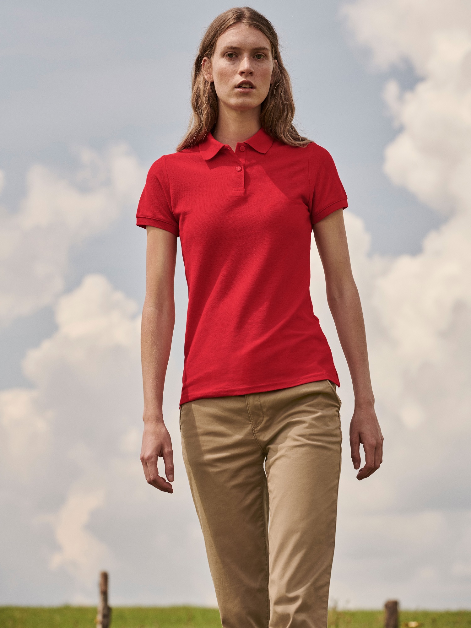 Polo Fruit Of The Loom Red Women's T-shirt