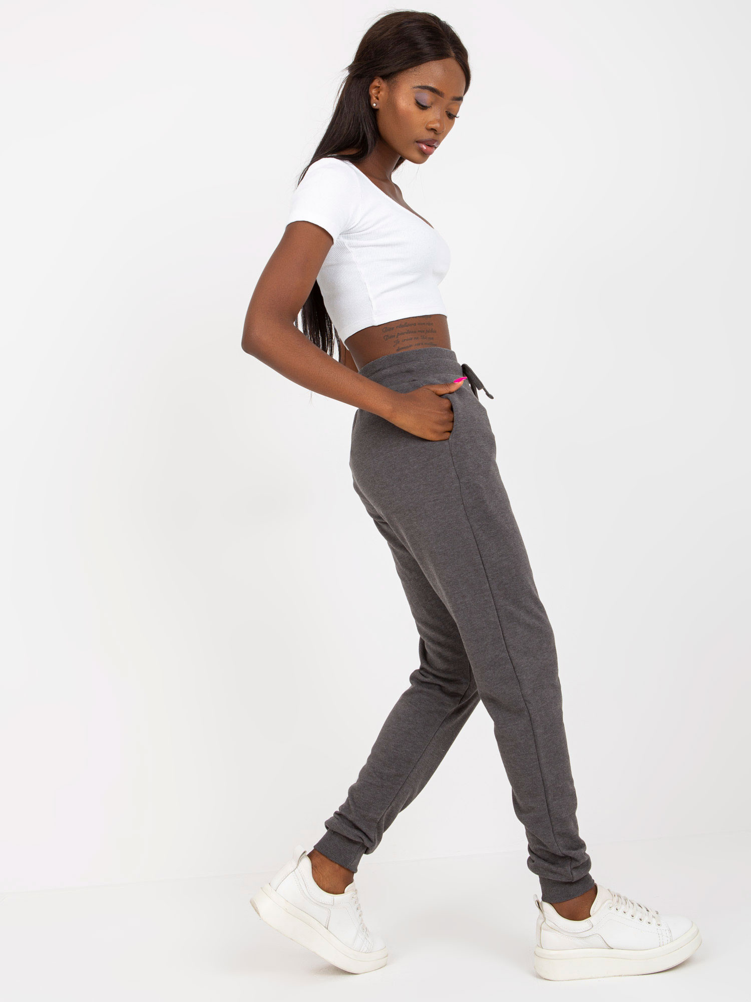 Dark gray classic basic tied sweatpants