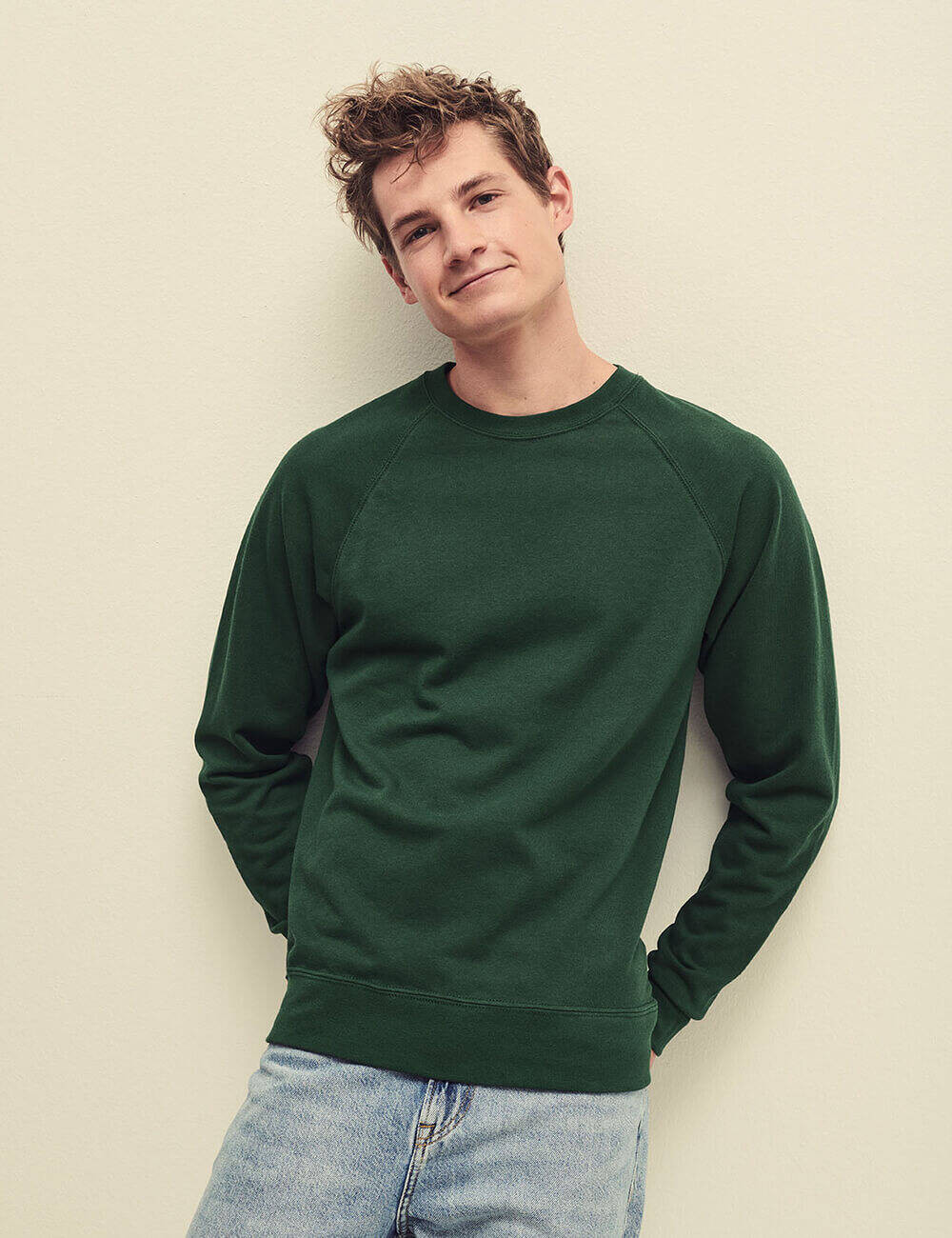 Green Men&#039;s Sweatshirt Lightweight Raglan Sweat Fruit of the Loom