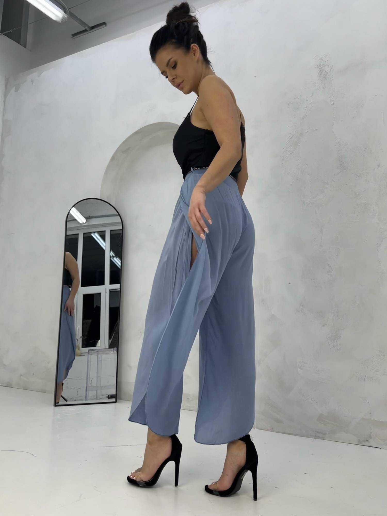 Trousers blue Och Bella BI-81378.steelblue