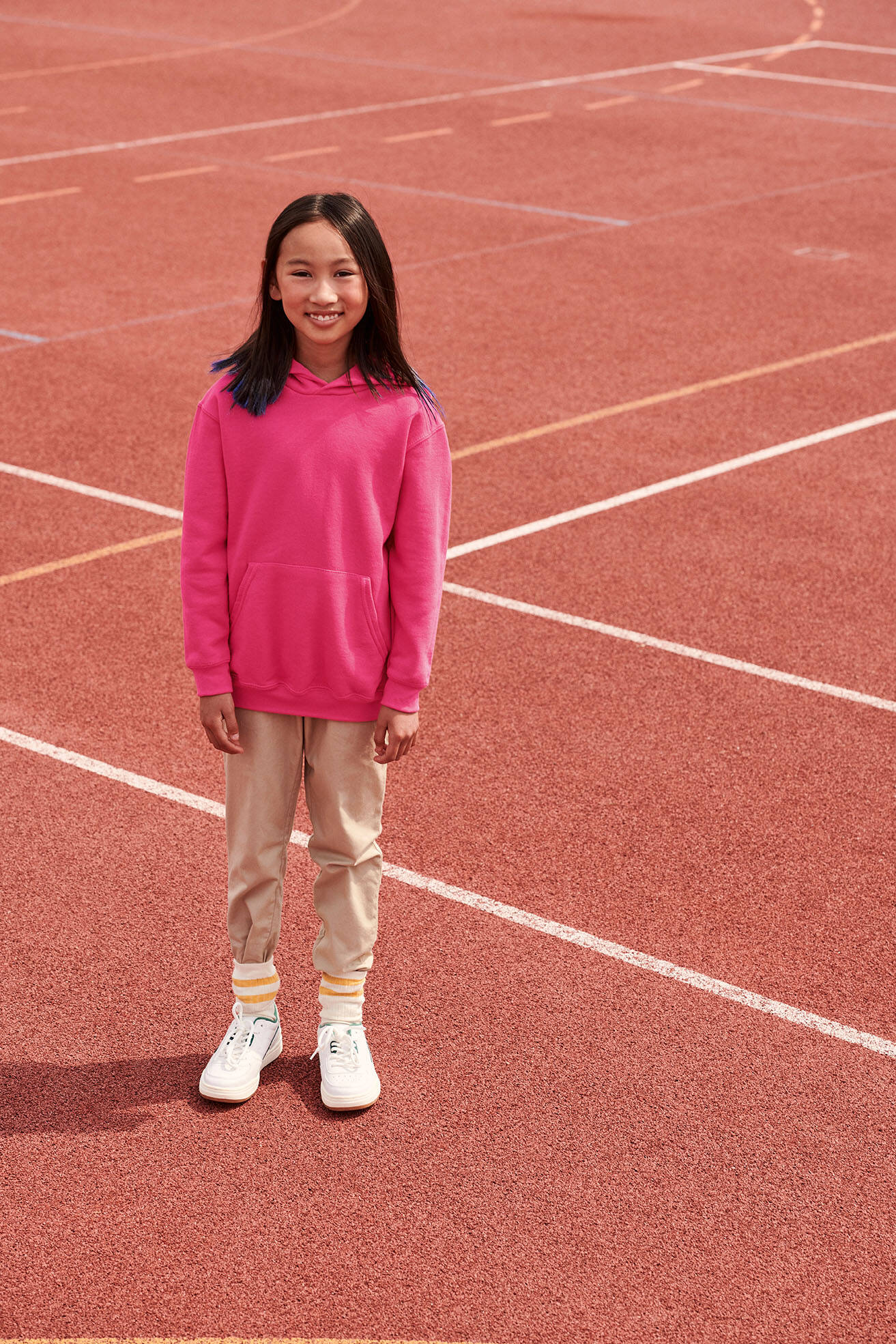 Pink children's sweatshirt Classic kangaroo Fruit of the Loom