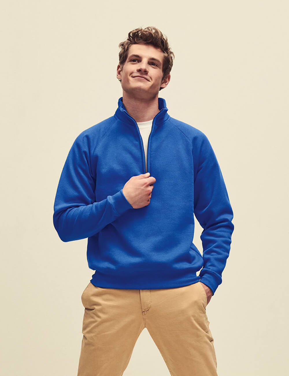 Blue Men&#039;s Sweatshirt Zip Neck Sweat Fruit of the Loom