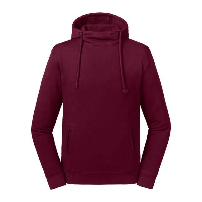 Levně Burgundy Unisex Sweatshirt Pure Organic High Collar Hooded Sweat Russell