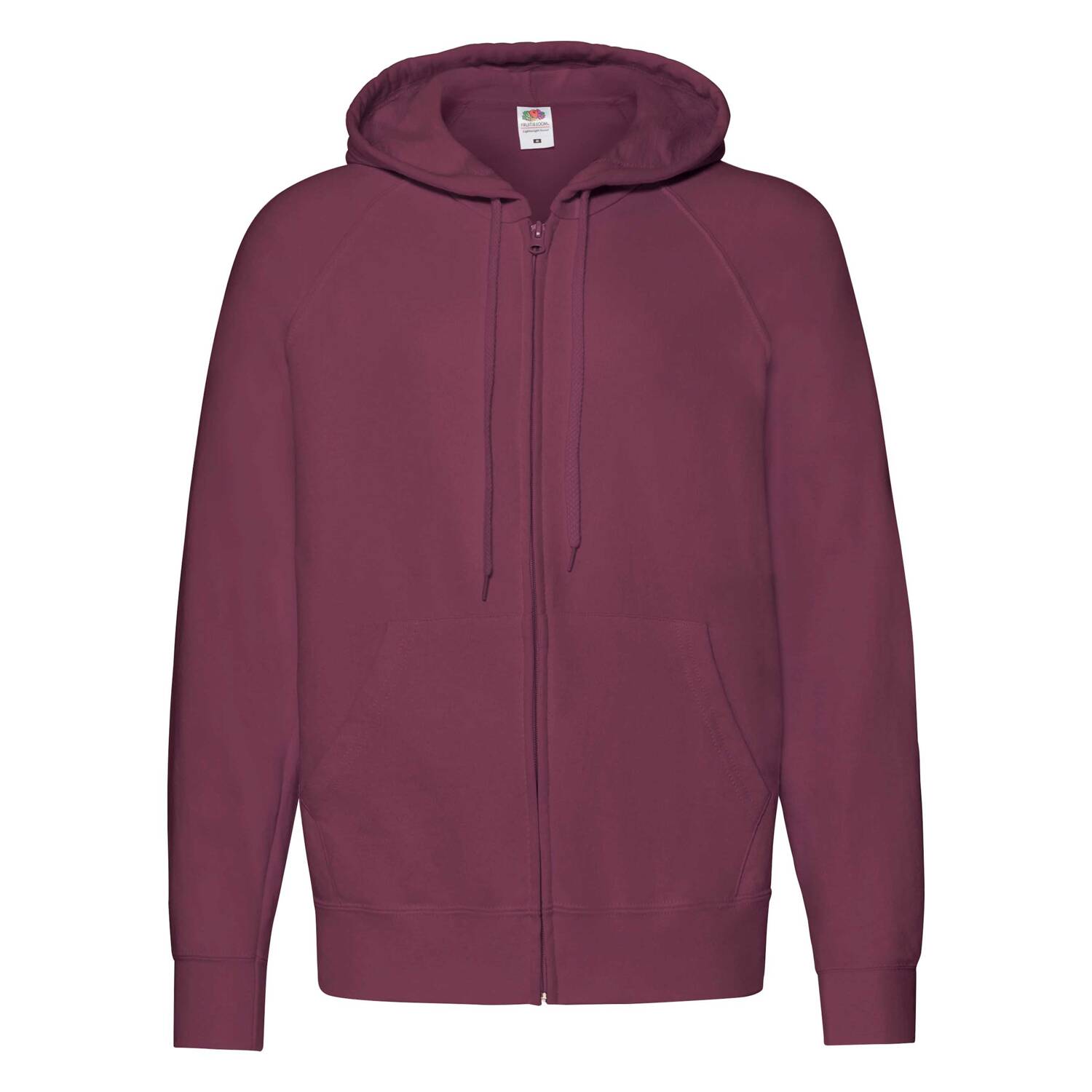 Burgundy Men&#039;s Hoodie Lightweight Zip Thru Hooded Sweat Fruit of the Loom