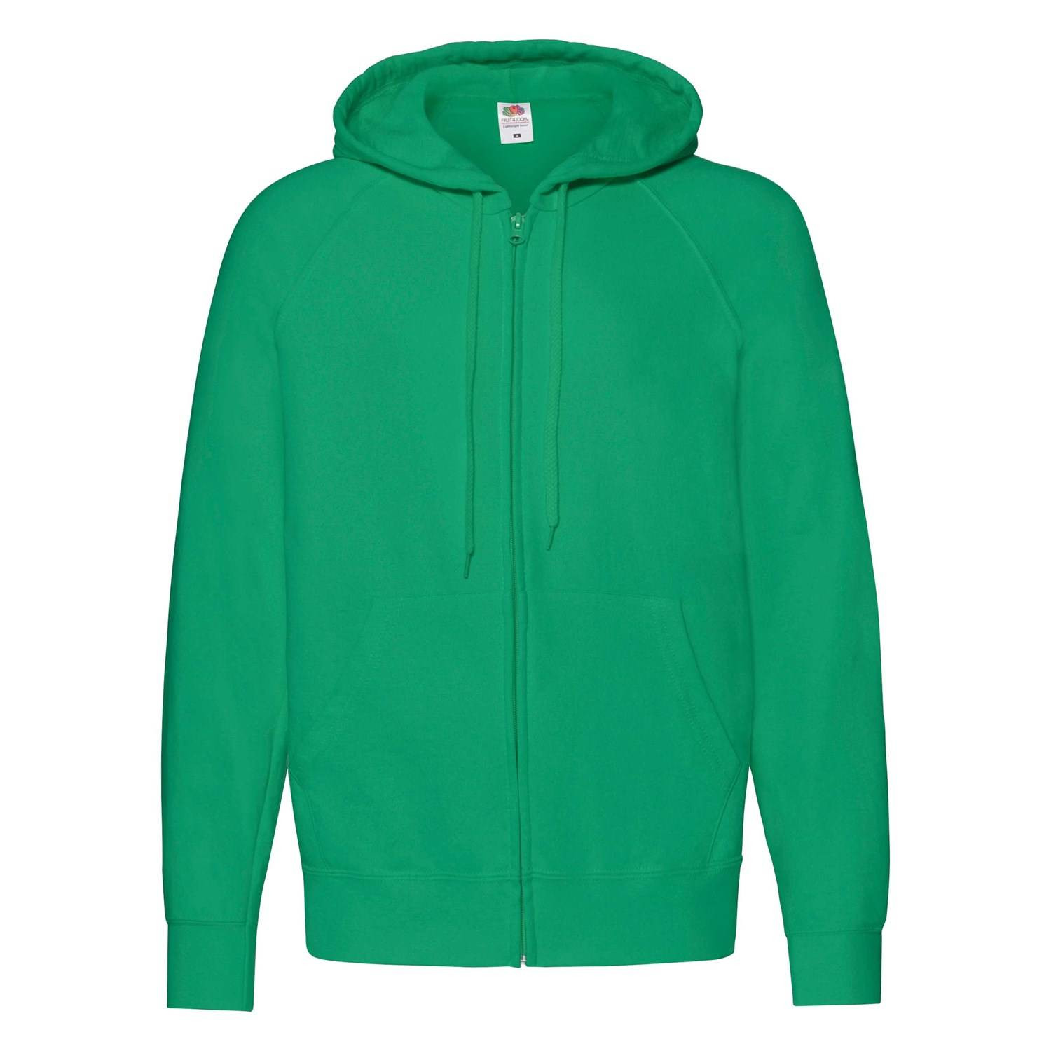 Green Men&#039;s Hoodie Lightweight Zip Thru Hooded Sweat Fruit of the Loom