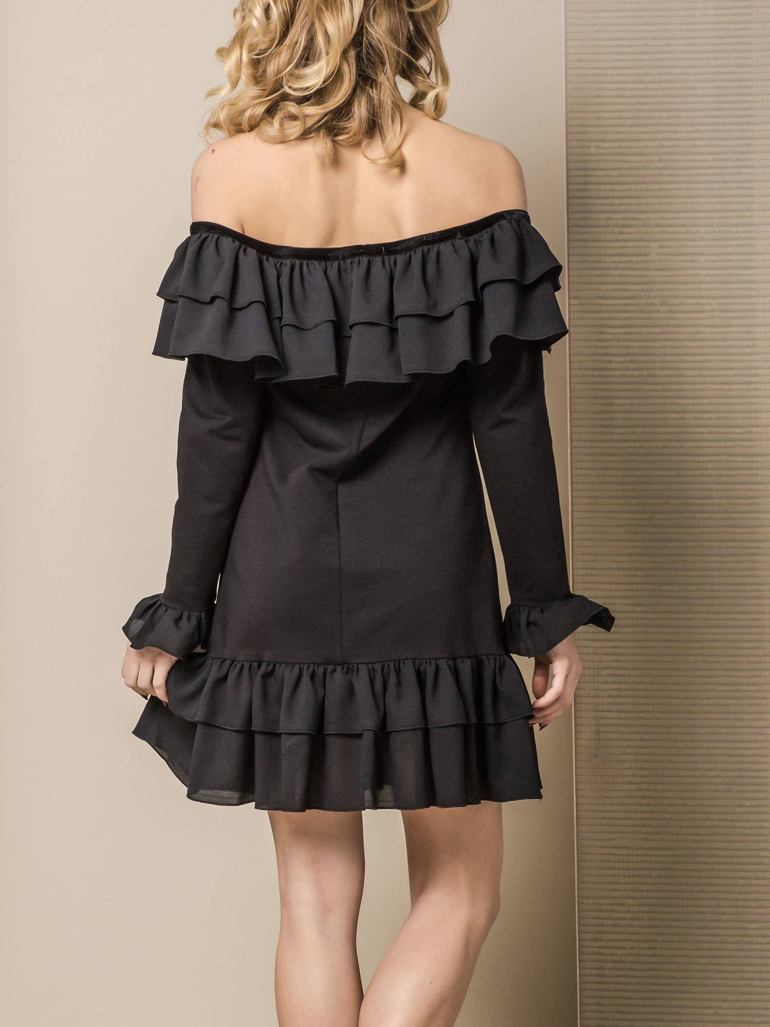 LEMONADA COLD SHOULDER DRESS WITH FLOUNCES BLACK