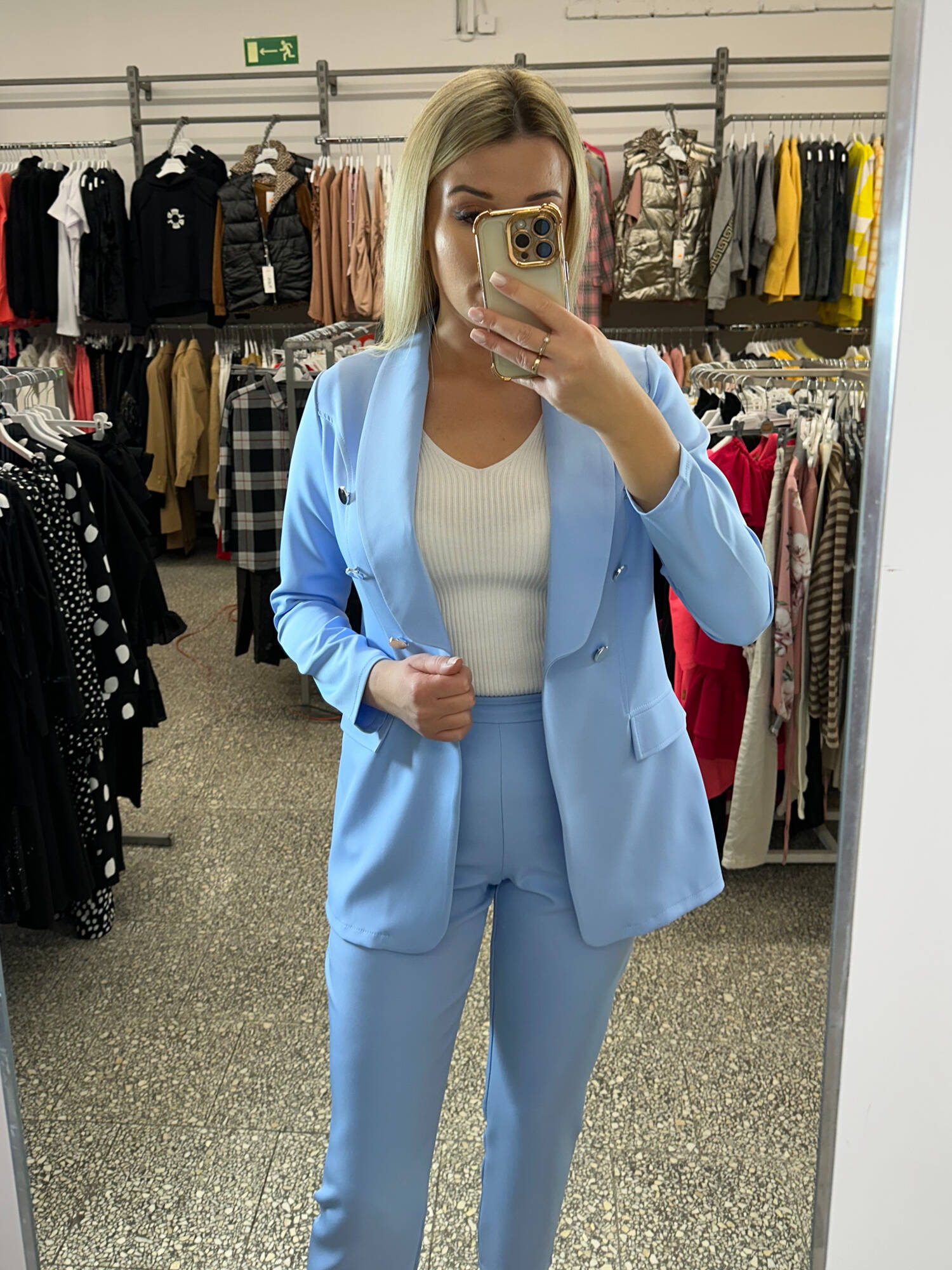 Blue extended jacket with imitation pockets LIVIEN