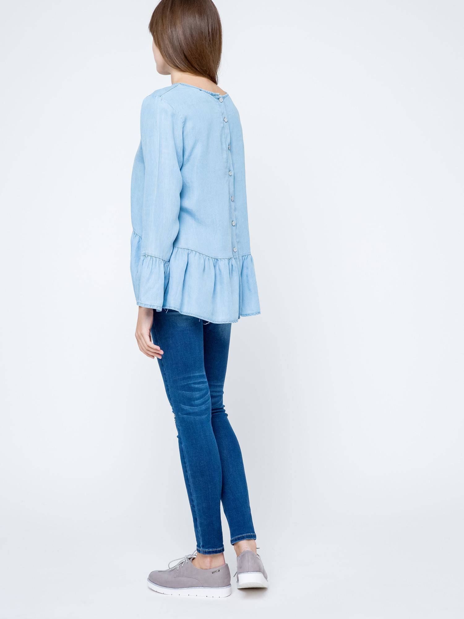 Blouse Euphora a'la jeans fastened with buttons at the back blue