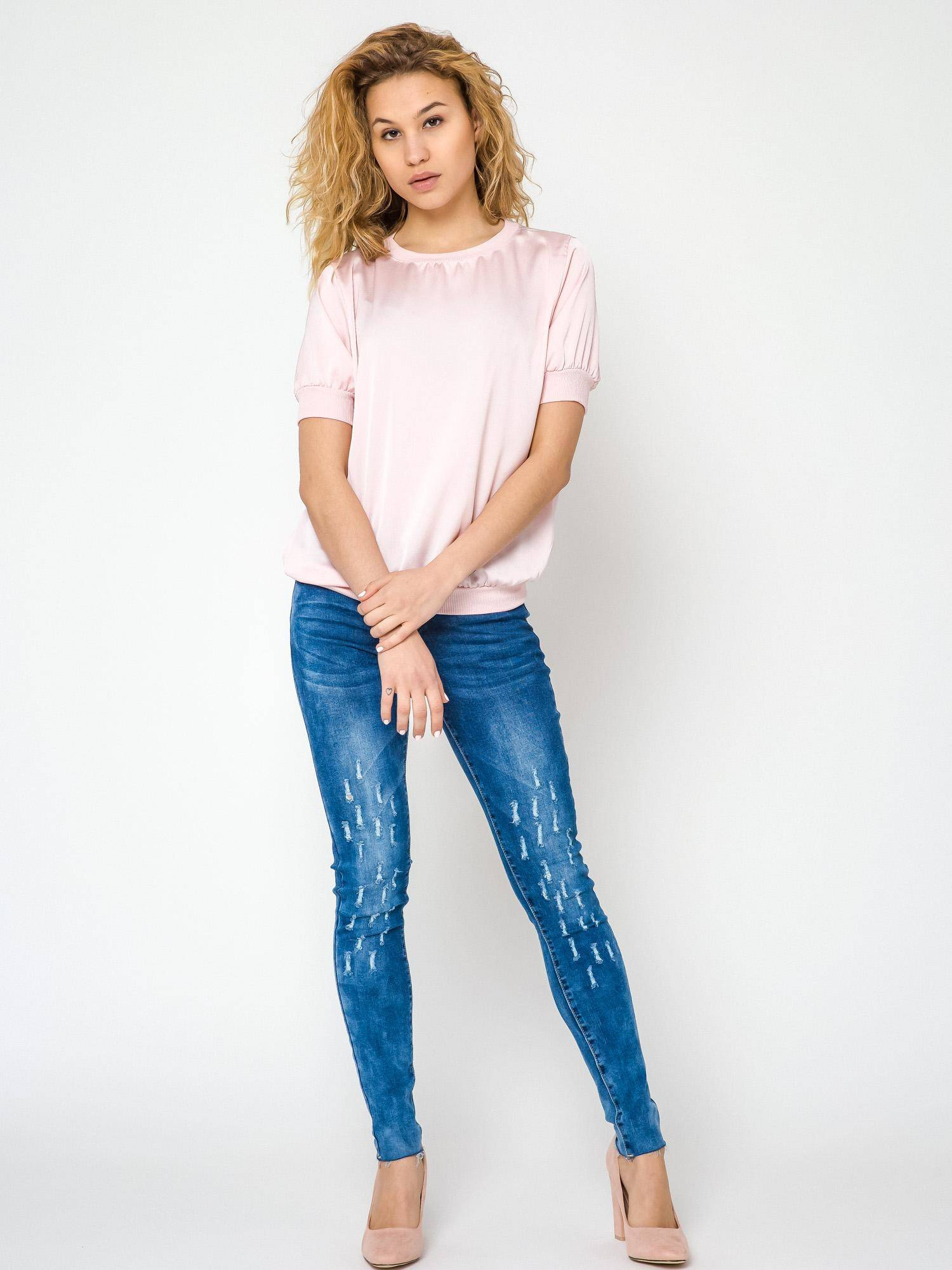 Jeans decorated with draping at the knees navy blue