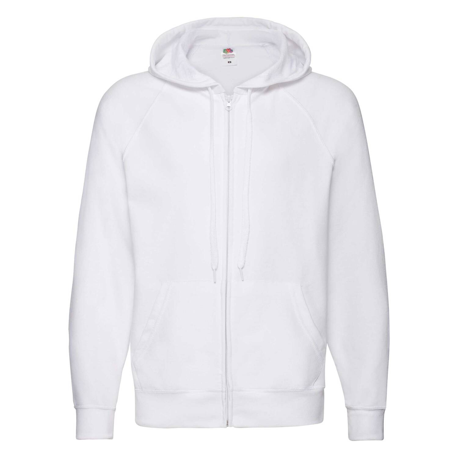 White Men&#039;s Hoodie Lightweight Zip Thru Hooded Sweat Fruit of the Loom