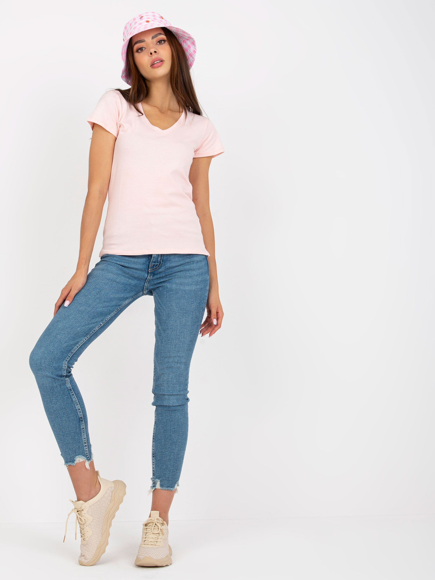 Light Pink Cotton V-neck T-shirt