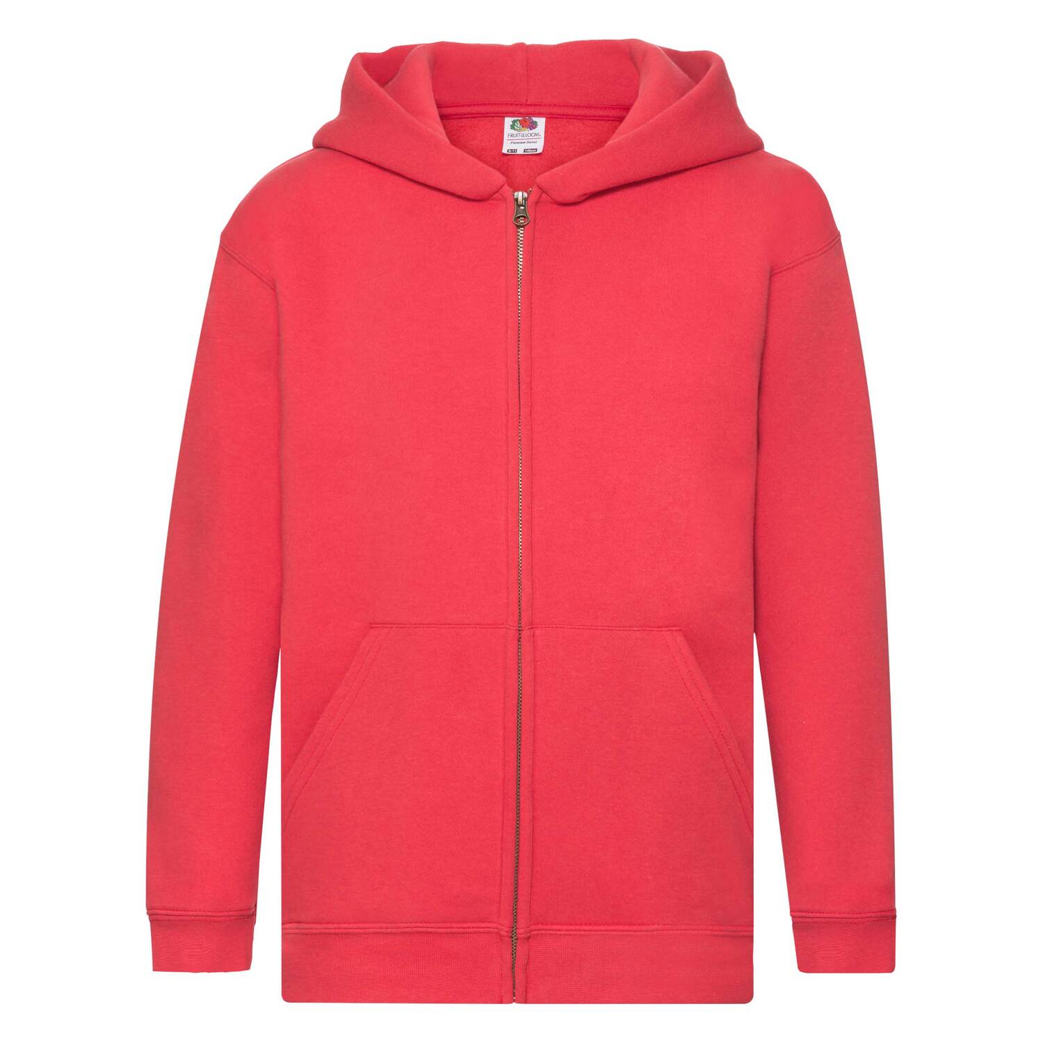 Red Kids Hoodie Zip Through Hooded Sweat Fruit of the Loom